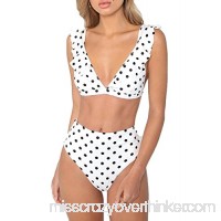 Almaree Women's Polka Dot V Neck Ruffle High Waist Two Piece Swimsuit Bikini Set White B07CHDHWSM